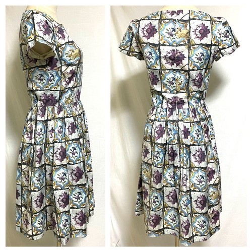 Genuine Masterpiece Prada Flower Art Design Short Sleeve One Piece Dress Blue - Picture 9 of 9