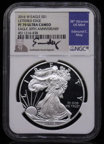 2016-W American Eagle Lettered Edge Edmund Moy Signed NGC PF70 Ultra Cameo