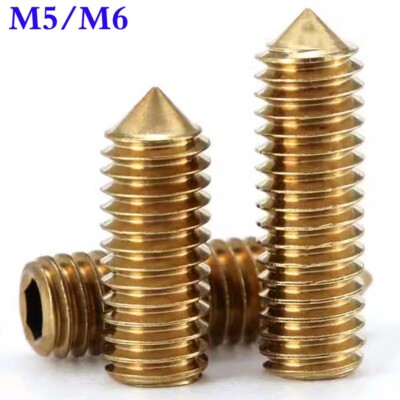 M5 M6 Metric Brass Grub Screws Cone Point Allen Hex Socket Set Screws DIN 914