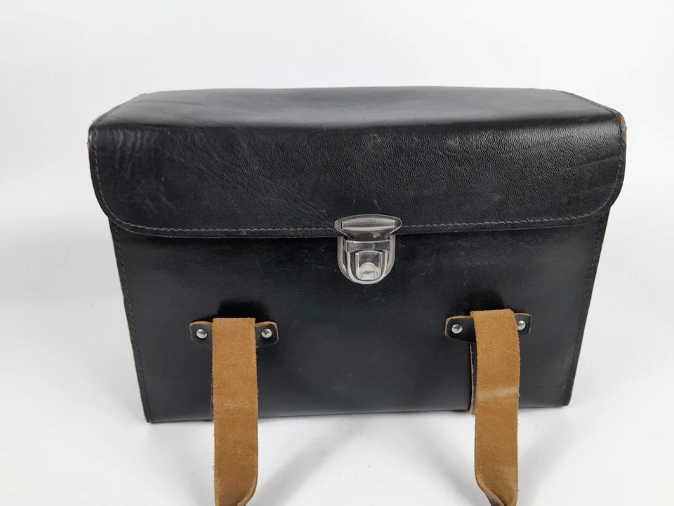 Black Genuine Leather Camera Bag Photo Bag Shoulder Bag USSR Vintage Bag  - Image 2 of 4