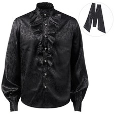 Mens Pleated Shirt Medieval Clothing Steampunk Victorian Top Formal Dress Shirts
