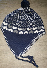 toddler boys WINTER HAT KNIT dark blue white FLEECE LINED one size fits most