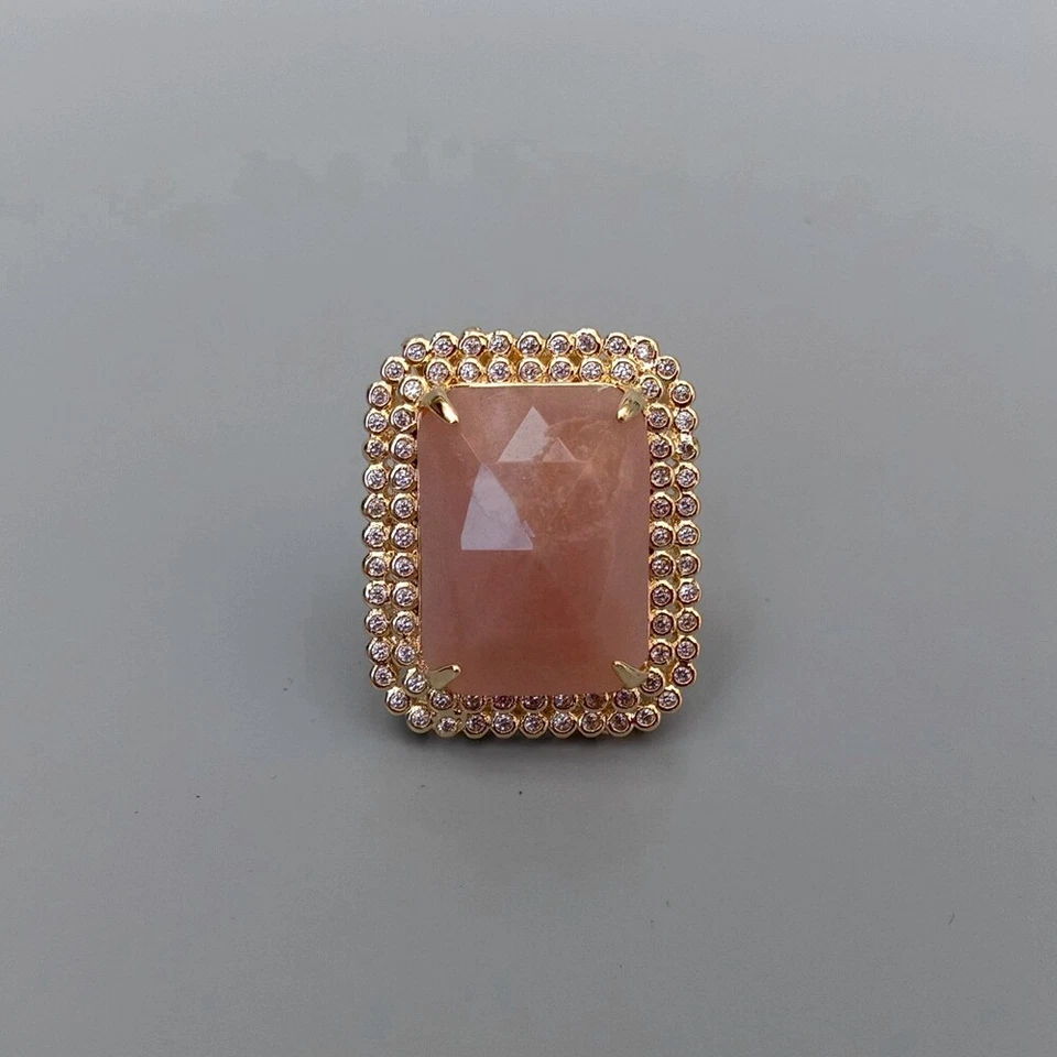 Anillo pavé circonita cúbica rectángulo piedra solar natural chapado en oro anillo ajustable moda 1 pieza Foto 3 de 4