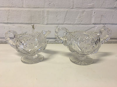 Antique American Brilliant Cut Glass Footed Creamer & Sugar Dish