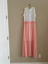 New Women’s White Peach Lace Maxi Dress