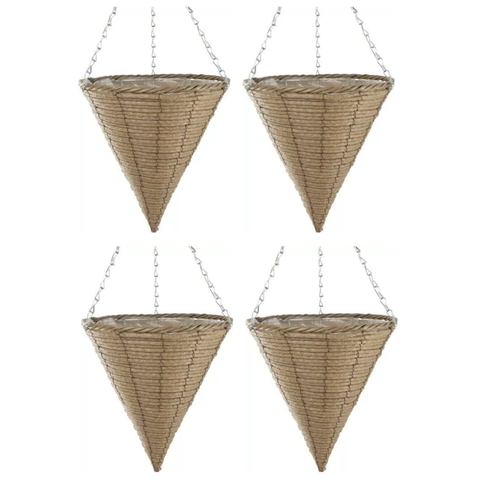 4Pc Willow Basket Planter30cm Natural Brown Rope Style Hanging Lined Rattan