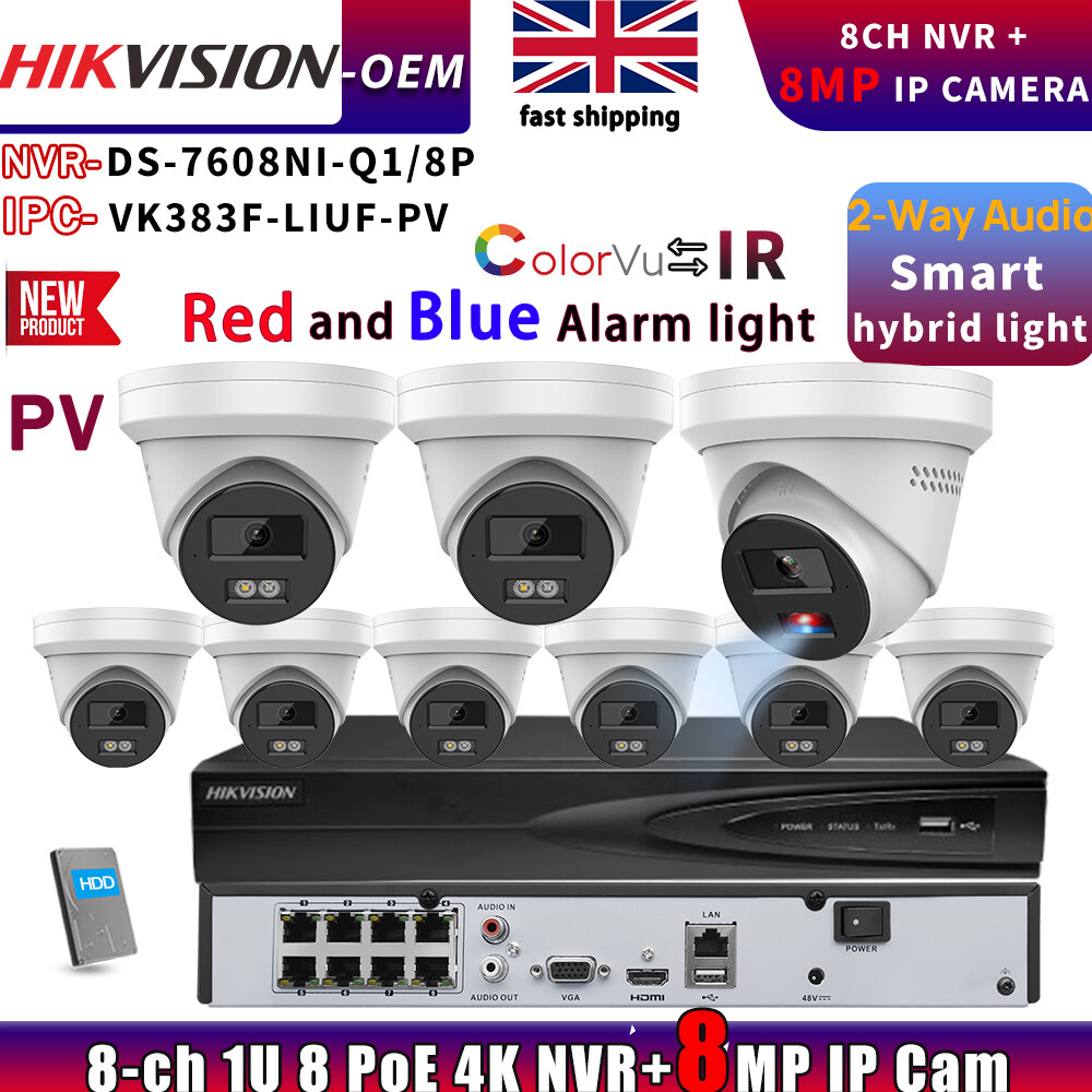 HIKVISION OEM Alarm Light ColorVu 2-way Audio 8MP 4K IP Camera 8CH