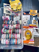 Washi Tape Lot 93 Rolls Mixed Colors & Patterns + Folding Scissors 11 Metal Disc