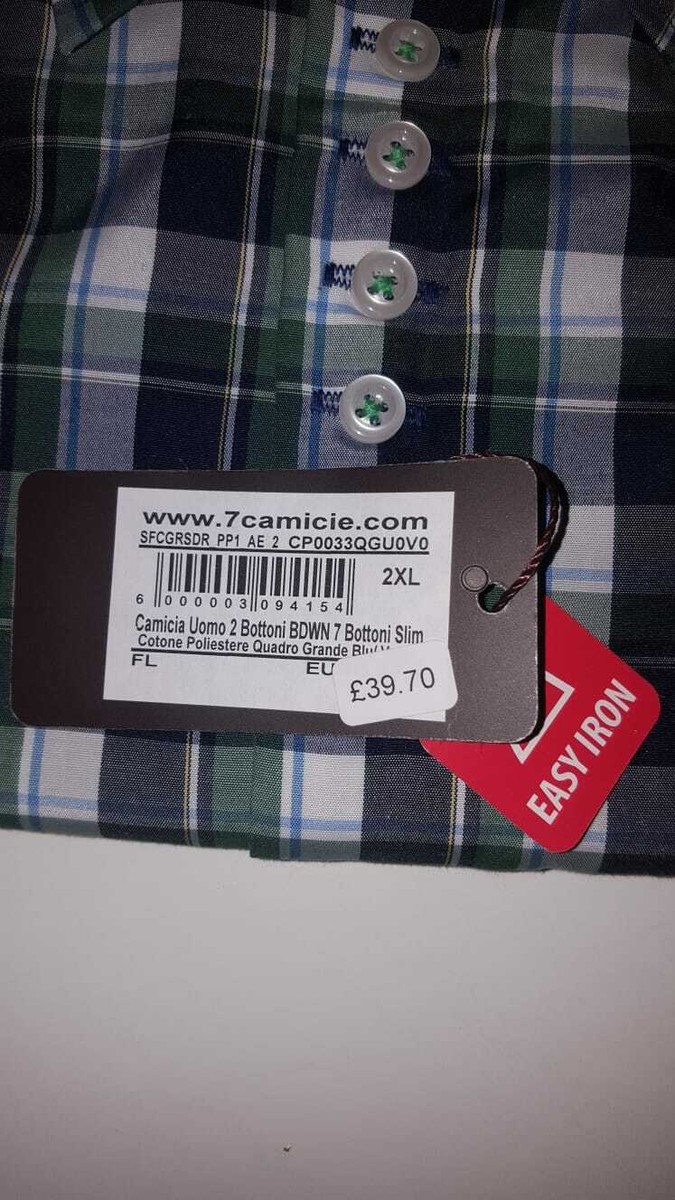 Chemise Homme 7 Camicie à Carreaux Vert, Bleu Et Blanc - Taille 2XL, Col 18", Neuve Avec étiquettes