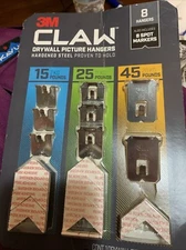 3M CLAW Drywall Picture Hangers Variety Pack 8 Hangers - 15 lb / 25 lb / 45 lb