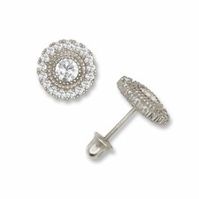 14K Solid Yellow and White Gold Round Halo CZ Studs Screw Back Earrings