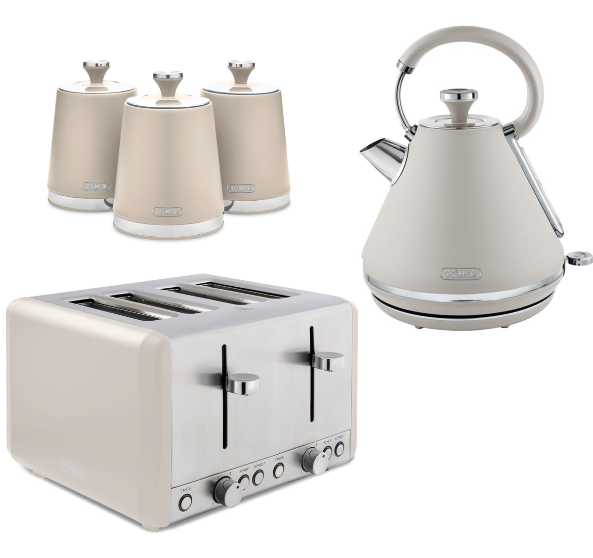 Tower Cavaletto Kettle Slice Toaster Canisters Matching Set in  Latte/Chrome - Main Image