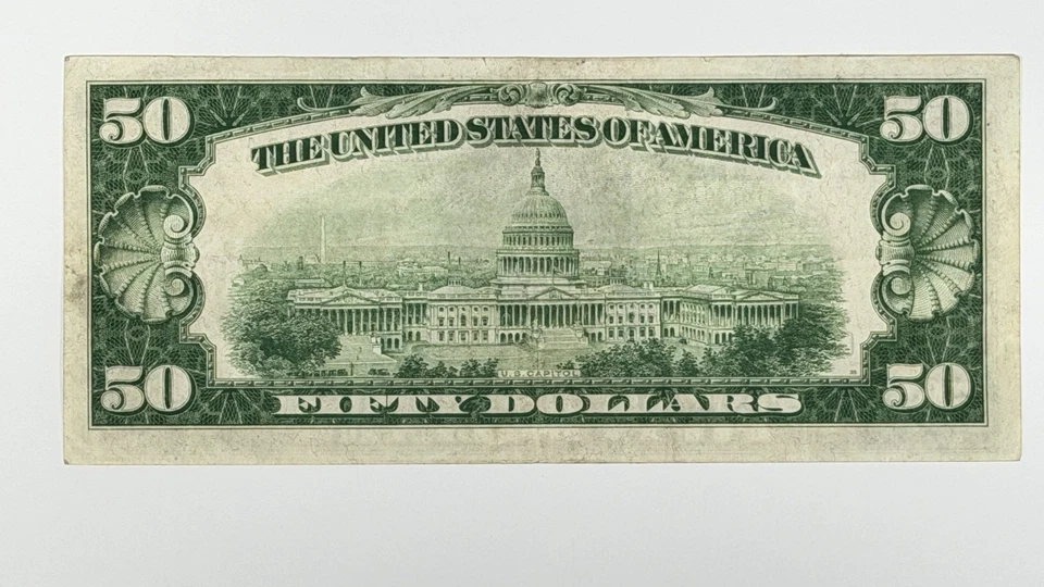 1928-A $50 Fifty Dollar US Federal Reserve Note FRN Chicago Banknote Fr 2101-G - Image 2 of 4