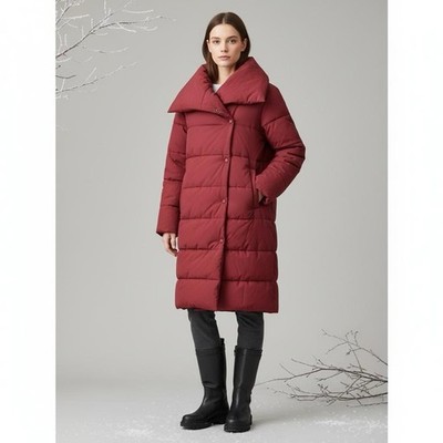 MNG Mango Basics Red Water-Repellent Quilted Puffer Cotton Blanket Coat Sz M/L