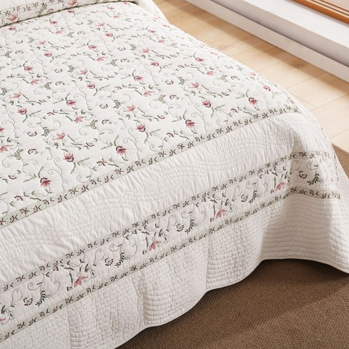 3Pcs Cotton Embroidery Delicate Floral Quilt Bedspread Set - Afbeelding 17 van 24