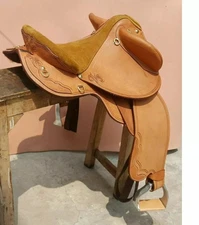 Suede seat on Half breed Quality branded fender leather saddle Size 16".
