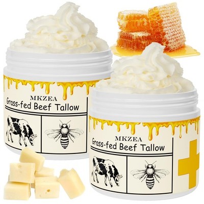 mkzea Beef Tallow & Honey Cream - Grass-Fed Face & Body Moisturizer 2-Pack