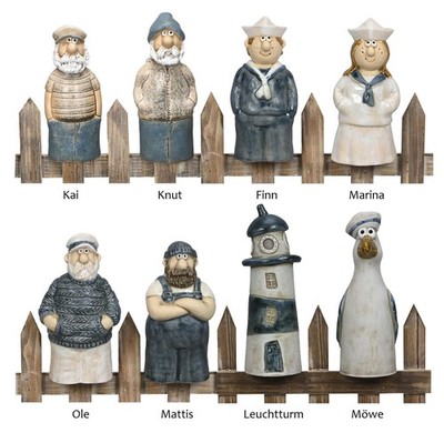 Zaunfigur Kai + Knut Seemänner Küstenmänner Zaunhocker Steingut Höhe ca. 20cm
