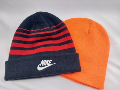 Nike Beanie Youth One Size Red Striped Black Logo + 2nd Orange non-branded