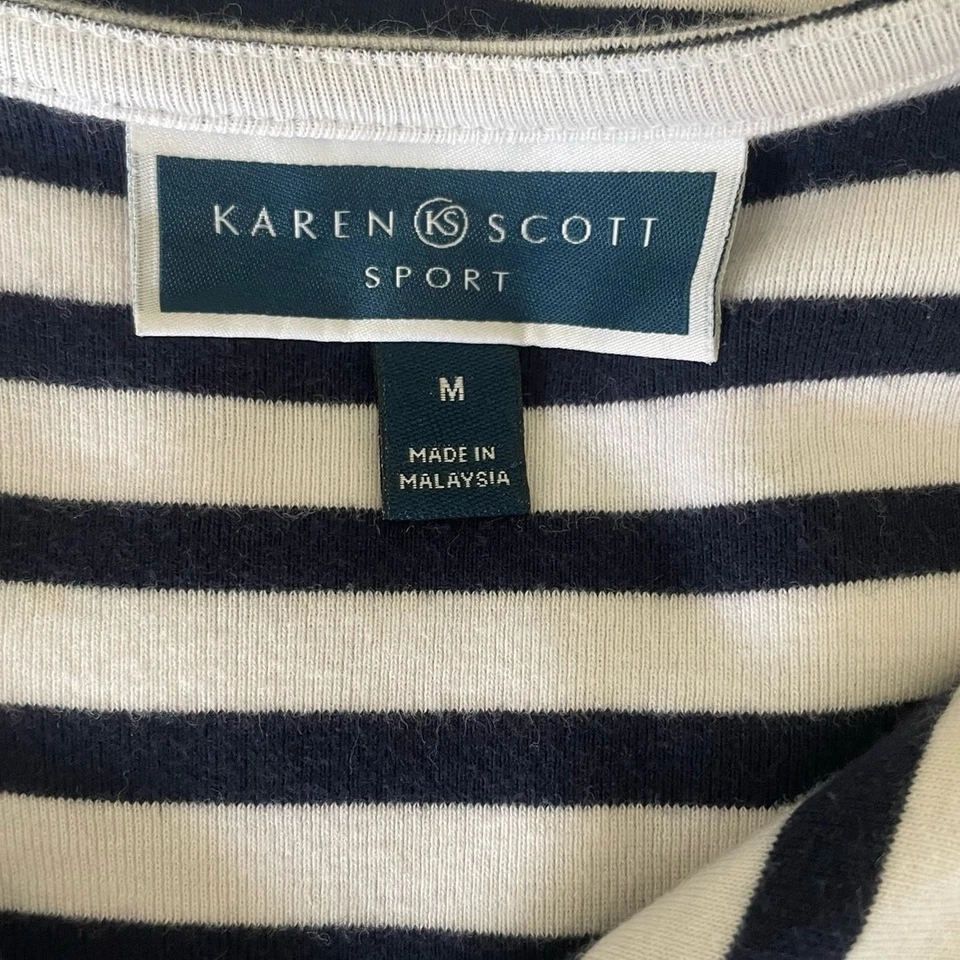 Karen Scott Women T-shirt Dress Navy Striped M Blue White Casual Preppy Coastal - Image 2 of 4
