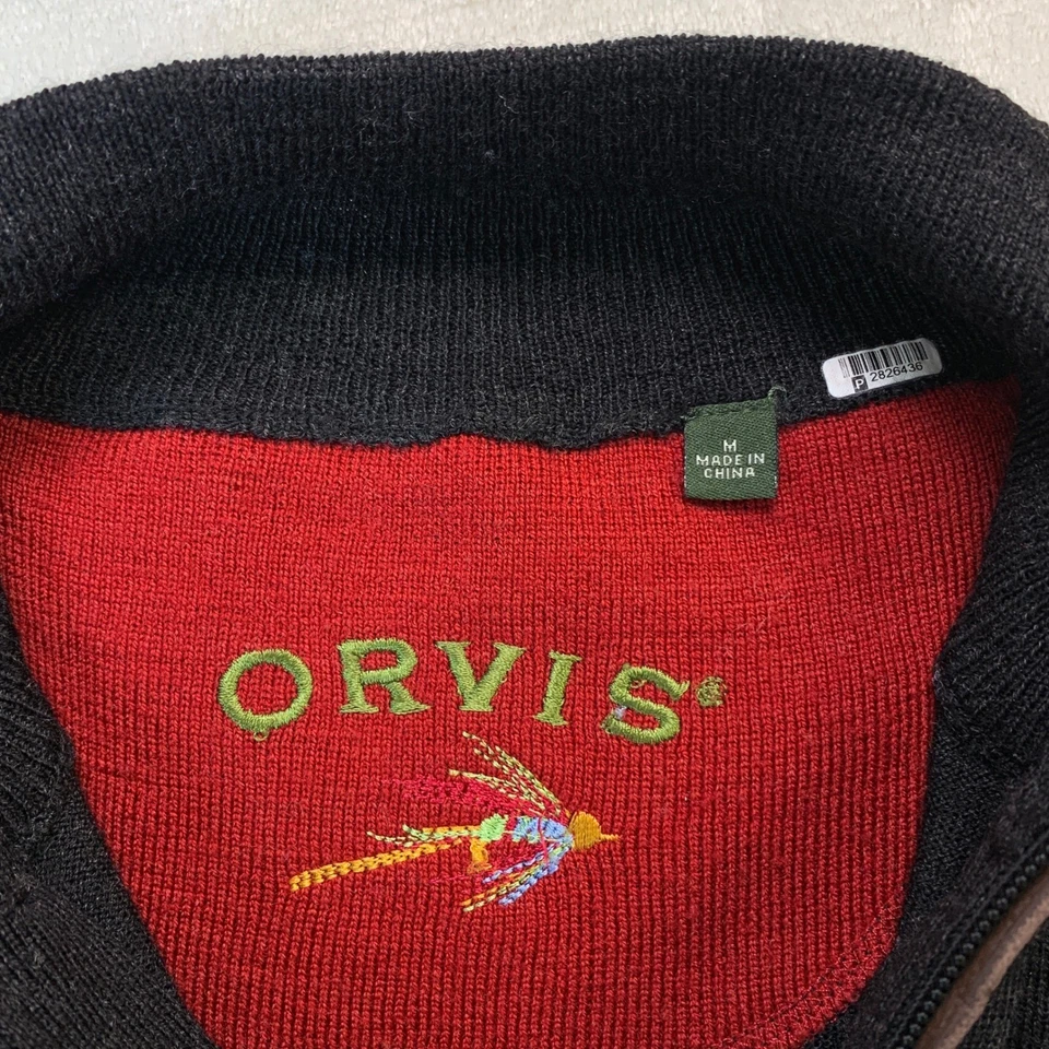 ORVIS Mens Dark Gray 100% Wool Quarter Zip Sweater Size M Golf Casual Preppy - Image 4 of 4