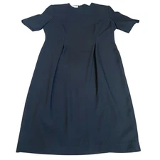 Vtg 80's Leslie Fay Dresses Petite Women's 6P Pleated Black Secretary Business