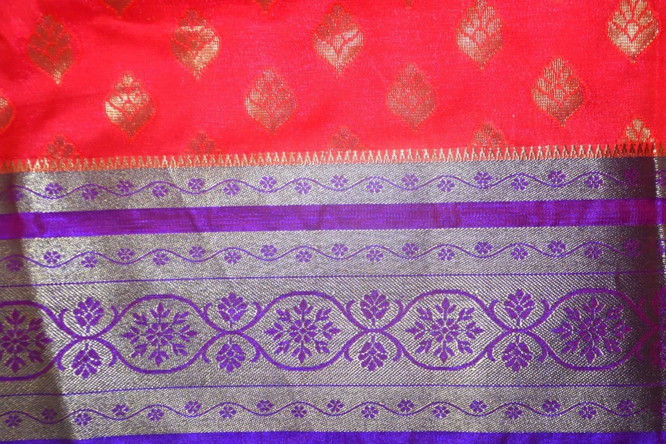 Sari Vintage Floral Dgn Lentejuelas Bordado Brocado Trabajo Multi Pura Seda Sari Foto 4 de 4