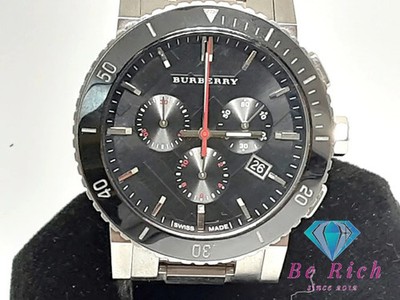 Burberry City Chronograph Uhr Datum BU9380 Schwarz Silber SS Quarz QZ The City