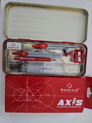 RADIUS Mathematical Instruments Box 9-teiliges Set neu rot in Metalldose