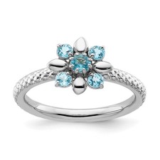 925 Sterling Silver Stackable Expressions Blue Topaz Ring Size 8