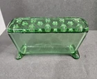 1920's Fostoria Green depression Uranium Glass Footed Flower Frog 7.25" L x 4" T
