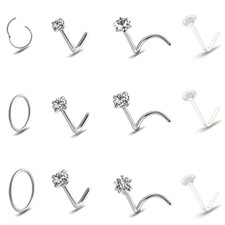 12PCS Hypoallergenic 14K Gold Plated 18G Nose Rings Studs Set for Women Men:3...