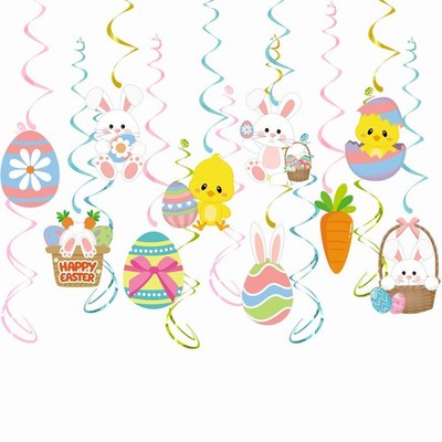 Easter Party Decorations Egg-Bunny Swirl Banner - 16pcs Easter Birthday Party...
