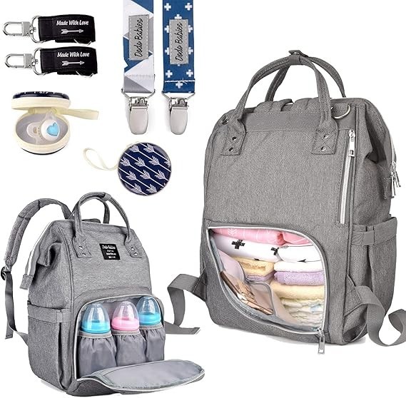 Bolsa de Maternidad para Bebé Mochila Bolsa de Pañales Impermeable Gran Capacidad Cambiante Gris