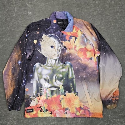 RIPNDIP Jacket Mens Large Galaxy Cat Robot Floral Space Print Streetwear Art