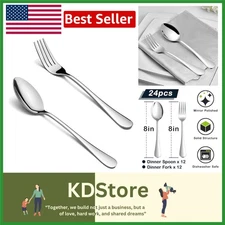 24-Piece Stainless Steel Silverware Set Fork Spoons Flatware Dinner Cutlery D...