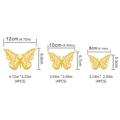 Upgrade Your Home 12 Stück hohle dreidimensionale Schmetterling Wandaufkleber