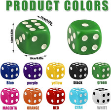 100pcs 16mm Game Bulk Dice 10 Colors Acrylic 6 Sided Dice Set for Classroom T...