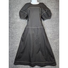 Madewell Contrast Stitch Womens Minimalist Puff Sleeve Cotton Midi Dress 12