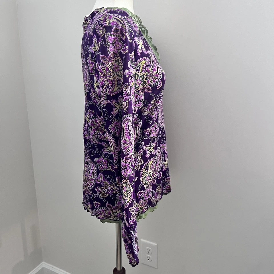 Y2K Nine West Top XL Purple Paisley Wrap Lace Mesh V Neck Whimsigoth Fairycore - Image 4 of 4
