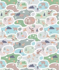 Cozy Forest Flannel Fabric  Animal Patch Green Blue  Benartex YARD
