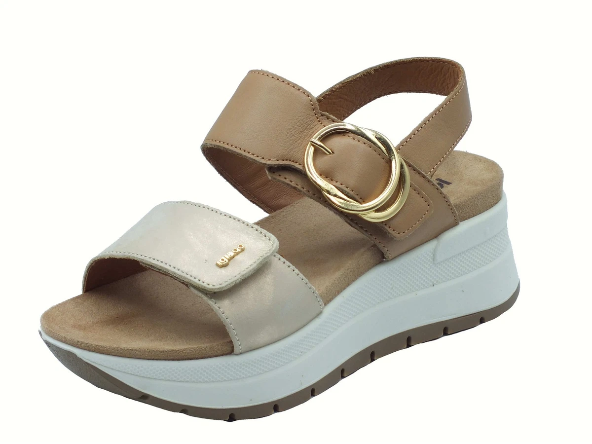 IGI&Co 5679155 Sandali Donna Con Zeppa Alta In Pelle Nera - Doppio Strappo, Suola In Gomma
