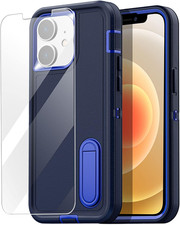 for Iphone 12/12 Pro Case Built-In Kickstand with Glass Screen Protector Camera