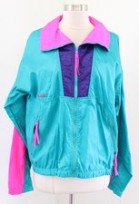 Vtg 90s Columbia Teal Hot Pink Color Block Zip Front Windbreaker Jacket Size M