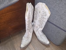 CORRAL Boots Women's 7.5 Champagne White Western Snip Toe Jewel Shiny A3322