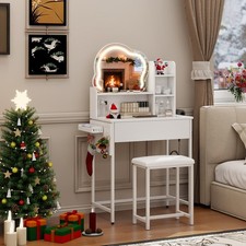 LED Lighted Dressing Table Cloud Shape Mirror Makeup Vanity Desk Space Saving