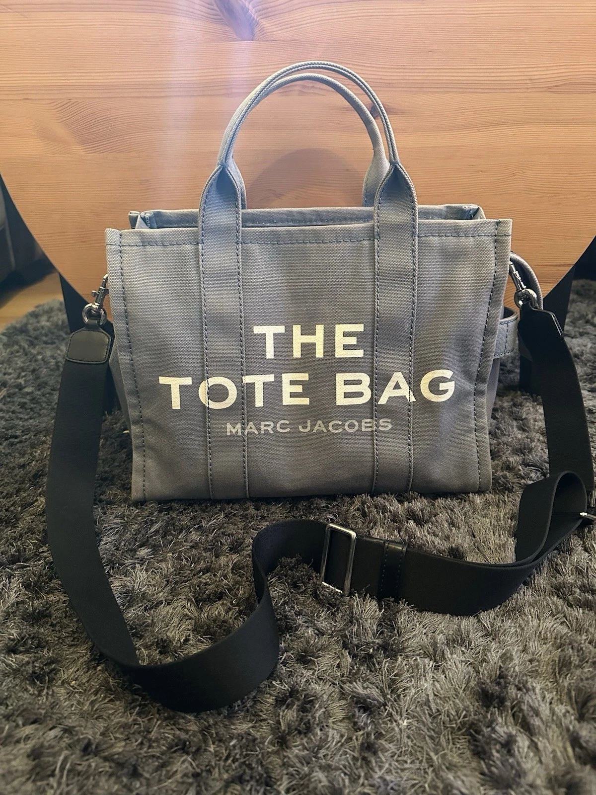 Marc Jacobs “The Tote Bag” Canvas Tote – Slate Blue with Shoulder Strap VGC