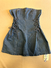 NWT Cider Denim Strapless Mini Dress with Side Tie Detail Size Large
