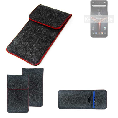 Filz Hülle für Asus ROG Phone II dunkelgrau roter Rand Case Tasche Schutz Hül