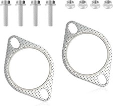 2PCS Exhaust Flange Gasket  4PCS Exhaust Bolts,3" 2-Bolt Catalytic Converter Ga
